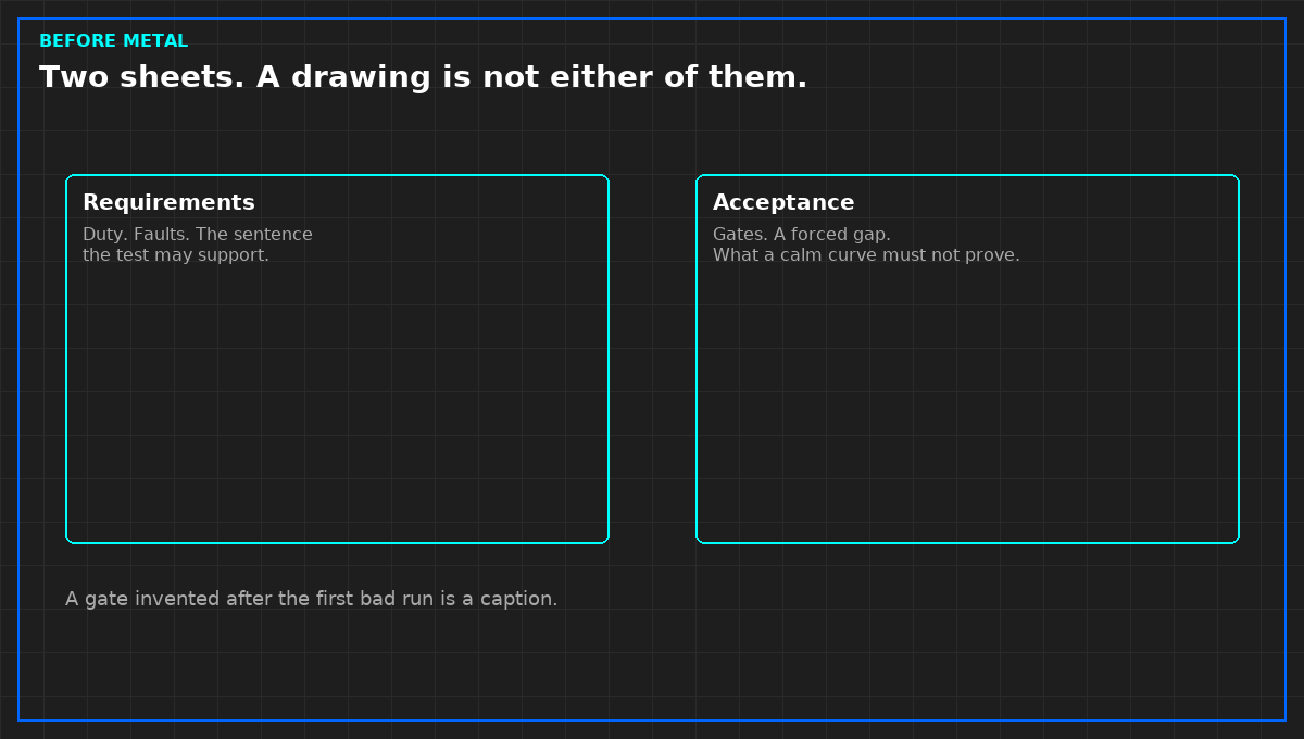 Requirements and acceptance, before metal.